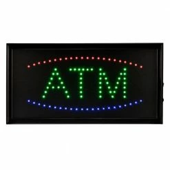 Best Sale 👍 Alpine Industries 19 in. x 10 in. LED Rectangular Blue and Green ATM Sign with 2 Display Modes ✔️