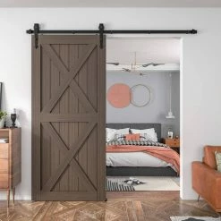 New 🔥 WINSOON 6 ft. Black Heavy-Duty Steel Rolling Barn Door Hardware Kit for Single Wood Door with Non-Routed Floor Guide ✔️ -Premier Lock Sales black winsoon barn door hardware gcm1916 1f 1000