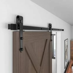 New 🔥 WINSOON 6 ft. Black Heavy-Duty Steel Rolling Barn Door Hardware Kit for Single Wood Door with Non-Routed Floor Guide ✔️ -Premier Lock Sales black winsoon barn door hardware gcm1916 44 1000