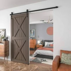 New 🔥 WINSOON 6 ft. Black Heavy-Duty Steel Rolling Barn Door Hardware Kit for Single Wood Door with Non-Routed Floor Guide ✔️ -Premier Lock Sales black winsoon barn door hardware gcm1916 4f 1000