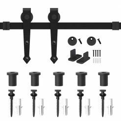 New π₯ WINSOON 6 ft. Black Heavy-Duty Steel Rolling Barn Door Hardware Kit for Single Wood Door with Non-Routed Floor Guide βοΈ