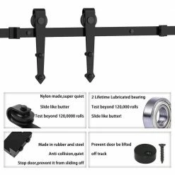New 🔥 WINSOON 6 ft. Black Heavy-Duty Steel Rolling Barn Door Hardware Kit for Single Wood Door with Non-Routed Floor Guide ✔️ -Premier Lock Sales black winsoon barn door hardware gcm1916 fa 1000