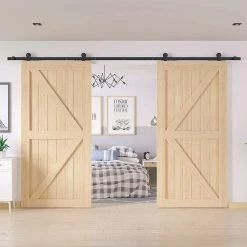 Brand new 💯 WINSOON 8 ft./96 in. Frosted Black Top Mount Sliding Barn Door Hardware Track Kit for Double Doors with Non-Routed Floor Guide ✨ -Premier Lock Sales black winsoon barn door hardware gcm1953 1f 1000