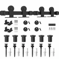 Brand new 💯 WINSOON 8 ft./96 in. Frosted Black Top Mount Sliding Barn Door Hardware Track Kit for Double Doors with Non-Routed Floor Guide ✨