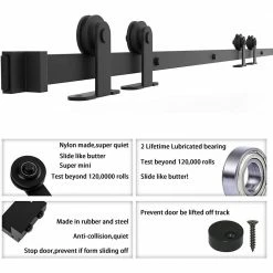 Brand new 💯 WINSOON 8 ft./96 in. Frosted Black Top Mount Sliding Barn Door Hardware Track Kit for Double Doors with Non-Routed Floor Guide ✨ -Premier Lock Sales black winsoon barn door hardware gcm1953 fa 1000