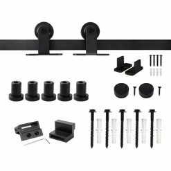 Deals 😍 WINSOON 6 ft./72 in. Top Mount Sliding Barn Door Hardware Track Kit for Single Door with Non-Routed Floor Guide Frosted Black 🌟