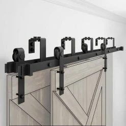 Cheapest βοΈ WINSOON 6 ft./72 in. Powder π§₯ Coated Black Heavy-Duty Bypass Double Door Sliding Barn Door Hardware Classic Design Roller π
