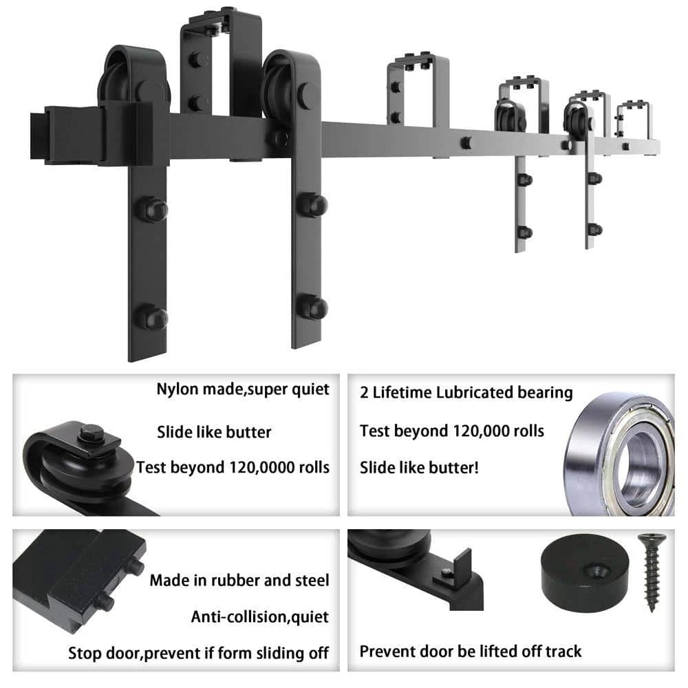 Outlet π WINSOON 6.6 ft./79 in. Powder π§₯ Coated Black Heavy-Duty Bypass Double Door Sliding Barn Door Hardware Classic Design Roller β€οΈ 6 Outlet π WINSOON 6.6 ft./79 in. Powder π§₯ Coated Black Heavy-Duty Bypass Double Door Sliding Barn Door Hardware Classic Design Roller β€οΈ - Image 6