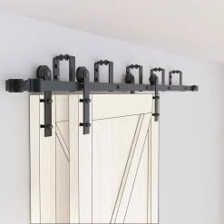 New βοΈ WINSOON 8 ft./96 in. Black Bypass Sliding Barn Hardware Track Kit for Double Wood Doors with Non-Routed Door Guide π§¨