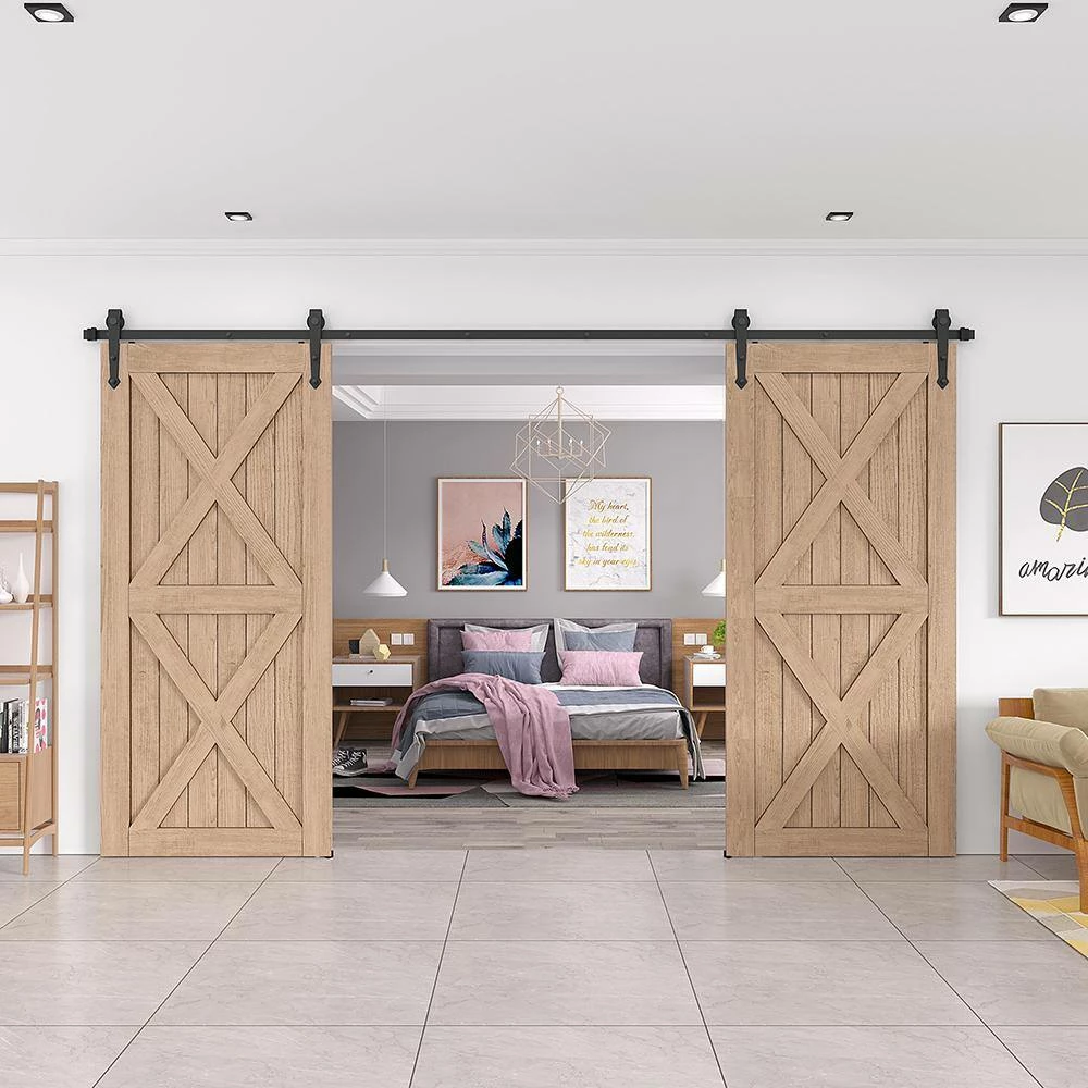 Wholesale 𧨠WINSOON 18 ft./216 in. Black Steel Heavy-Duty Rolling Barn Door Hardware Kit for Double Wood Doors with Non-Routed Floor Guide π 4 Wholesale 𧨠WINSOON 18 ft./216 in. Black Steel Heavy-Duty Rolling Barn Door Hardware Kit for Double Wood Doors with Non-Routed Floor Guide π - Image 4