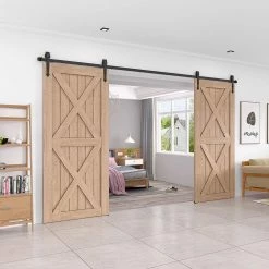 Wholesale 𧨠WINSOON 18 ft./216 in. Black Steel Heavy-Duty Rolling Barn Door Hardware Kit for Double Wood Doors with Non-Routed Floor Guide π 9 Wholesale 𧨠WINSOON 18 ft./216 in. Black Steel Heavy-Duty Rolling Barn Door Hardware Kit for Double Wood Doors with Non-Routed Floor Guide π -Premier Lock Sales black winsoon barn door hardware gcm3754 4f 1000