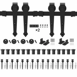 Wholesale 🧨 WINSOON 18 ft./216 in. Black Steel Heavy-Duty Rolling Barn Door Hardware Kit for Double Wood Doors with Non-Routed Floor Guide 👍