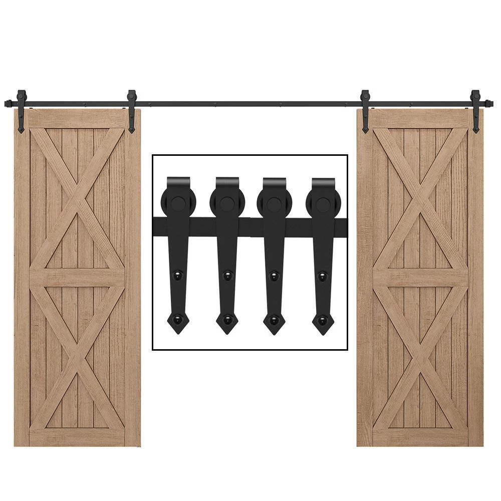 Wholesale 𧨠WINSOON 18 ft./216 in. Black Steel Heavy-Duty Rolling Barn Door Hardware Kit for Double Wood Doors with Non-Routed Floor Guide π 2 Wholesale 𧨠WINSOON 18 ft./216 in. Black Steel Heavy-Duty Rolling Barn Door Hardware Kit for Double Wood Doors with Non-Routed Floor Guide π - Image 2