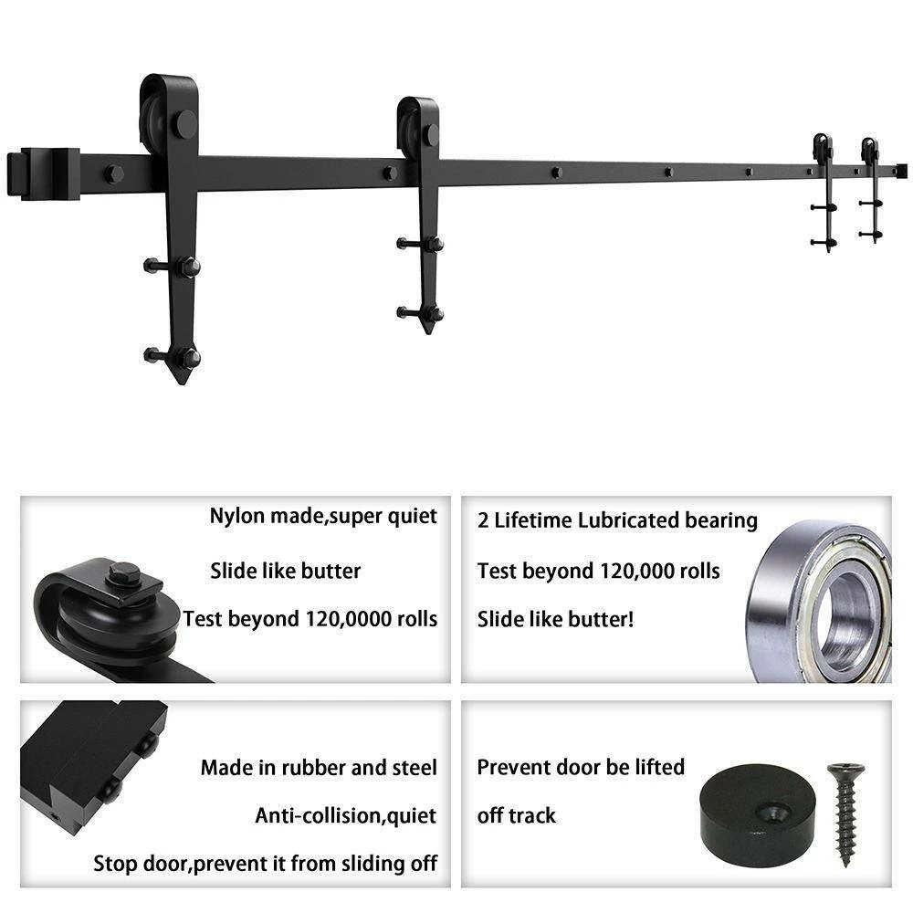 Wholesale 𧨠WINSOON 18 ft./216 in. Black Steel Heavy-Duty Rolling Barn Door Hardware Kit for Double Wood Doors with Non-Routed Floor Guide π 6 Wholesale 𧨠WINSOON 18 ft./216 in. Black Steel Heavy-Duty Rolling Barn Door Hardware Kit for Double Wood Doors with Non-Routed Floor Guide π - Image 6