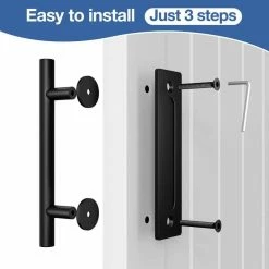 Top 10 👏 WINSOON 12 in. L Modern Rustic Black Satin Nickel Sliding Barn Door Handle Pull and Flush Hardware Set 🤩 -Premier Lock Sales black winsoon barn door hardware gcm4987n 44 1000