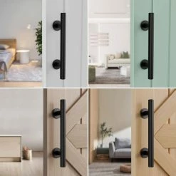 Top 10 👏 WINSOON 12 in. L Modern Rustic Black Satin Nickel Sliding Barn Door Handle Pull and Flush Hardware Set 🤩 -Premier Lock Sales black winsoon barn door hardware gcm4987n fa 1000