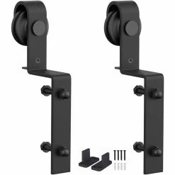 Buy 🌟 WINSOON Sliding Barn Door Hardware Hangers 2pcs Black (J Shape Bent Wheel) ❤️