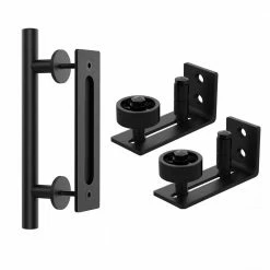 Coupon 😍 WINSOON 12 in. L Sliding Barn Door Handle and 4.8 in. Barn Door Floor Guide (1 x Door Handle, 2 x Floor Guide) 🔥