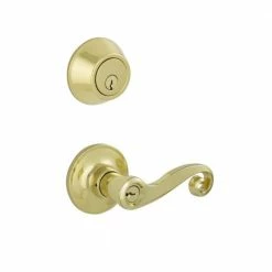 Discount π€© ESSENTIALS by Schlage Bright Brass Entry Single Cylinder Deadbolt and Acton Keyed Handle Combo Pack β¨