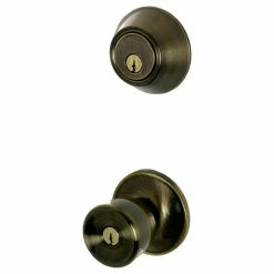 New ⌛ ESSENTIALS by Schlage Antique Brass Single Cylinder Deadbolt and Brill Entry Door Knob Combo Pack 🥰 -Premier Lock Sales essentials by schlage door lock combo packs vc60 v brl 609 1d 1000