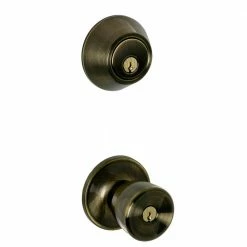 New ⌛ ESSENTIALS by Schlage Antique Brass Single Cylinder Deadbolt and Brill Entry Door Knob Combo Pack 🥰 -Premier Lock Sales essentials by schlage door lock combo packs vc60 v brl 609 a0 1000