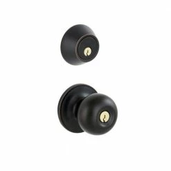 Discount β ESSENTIALS by Schlage Aged Bronze Single Cylinder Deadbolt with Jeffir Entry Knob Combo Pack β€οΈ