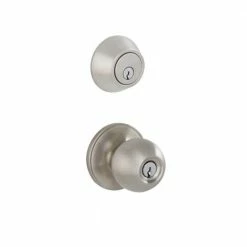 Buy π― ESSENTIALS by Schlage Satin Stainless Steel Single Cylinder Deadbolt and Morrow Entry Door Knob Combo Pack π₯