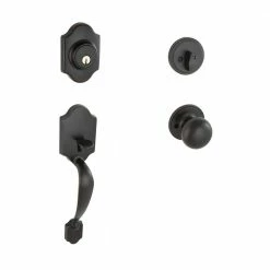 New 🎁 ESSENTIALS by Schlage Billaby Aged Bronze Single Cylinder Deadbolt with Jeffir Knob Door Handleset 🤩