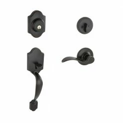 Cheapest 🎉 ESSENTIALS by Schlage Billaby Aged Bronze Single Cylinder Deadbolt with Millstreet Handle Door Handleset ✔️