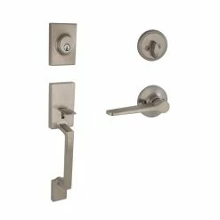 Brand new 🎁 ESSENTIALS by Schlage Branwell Satin Nickel Single Cylinder Deadbolt with Vining Handle Door Handleset 👏