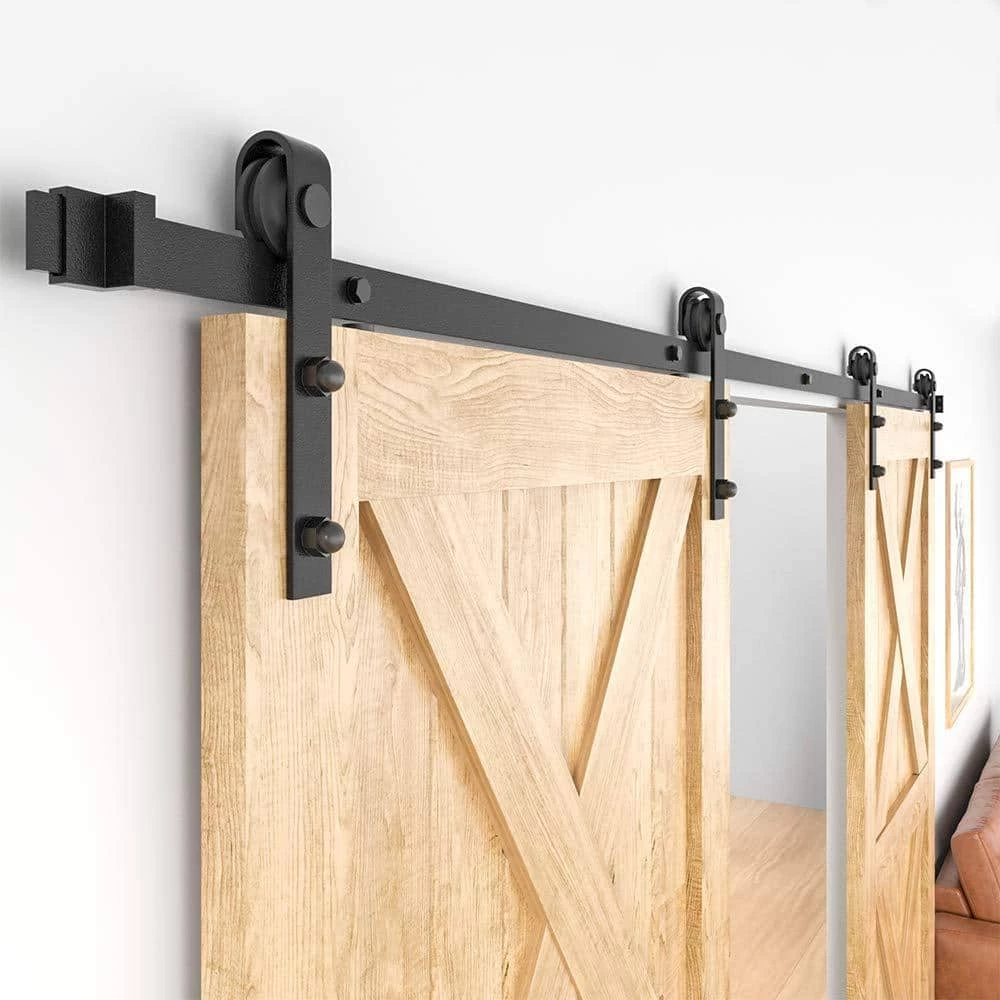 New π WINSOON 10 ft./120 in. Frosted Black Sliding Barn Door Hardware Track Kit for Double Doors with Non-Routed Floor Guide π 4 New π WINSOON 10 ft./120 in. Frosted Black Sliding Barn Door Hardware Track Kit for Double Doors with Non-Routed Floor Guide π - Image 4