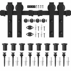 New π WINSOON 10 ft./120 in. Frosted Black Sliding Barn Door Hardware Track Kit for Double Doors with Non-Routed Floor Guide π