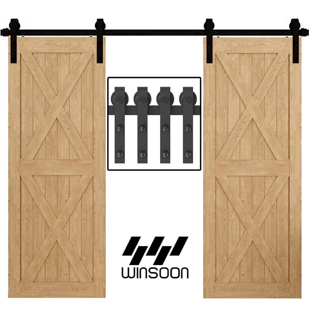 New π WINSOON 10 ft./120 in. Frosted Black Sliding Barn Door Hardware Track Kit for Double Doors with Non-Routed Floor Guide π 2 New π WINSOON 10 ft./120 in. Frosted Black Sliding Barn Door Hardware Track Kit for Double Doors with Non-Routed Floor Guide π - Image 2