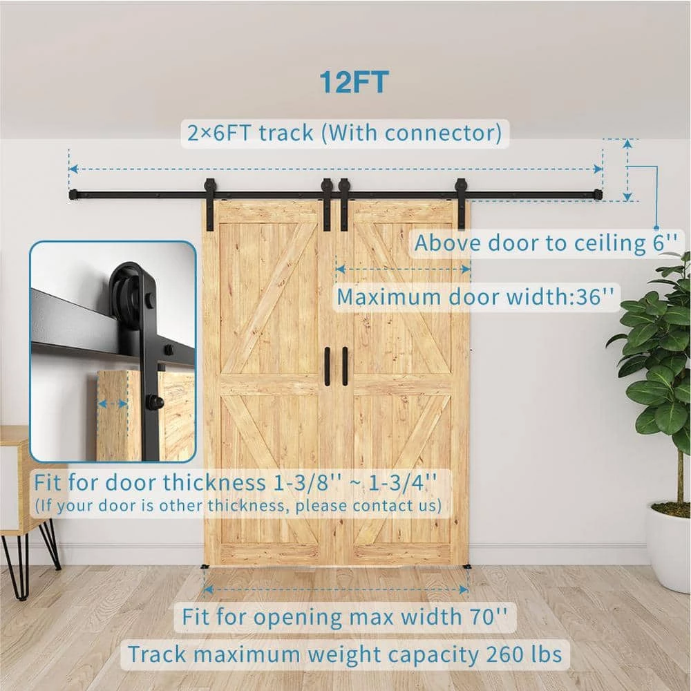 Deals β WINSOON 12 ft./144 in. Frosted Black Sliding Barn Door Hardware Track Kit for Double Doors with Non-Routed Floor Guide π 4 Deals β WINSOON 12 ft./144 in. Frosted Black Sliding Barn Door Hardware Track Kit for Double Doors with Non-Routed Floor Guide π - Image 4