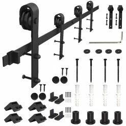 Deals β WINSOON 12 ft./144 in. Frosted Black Sliding Barn Door Hardware Track Kit for Double Doors with Non-Routed Floor Guide π
