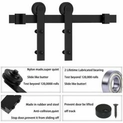 Promo ⭐ WINSOON 6 ft. Frosted Black Strap Sliding Barn Door Track Hardware Kit for Single Wood Door with Non-Routed Floor Guide 🔔 -Premier Lock Sales frosted black winsoon barn door hardware gcm1935 fa 1000