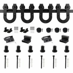 Best reviews of π WINSOON 7.5 ft./90 in. Black Horseshoe Classic Bent Strap Barn Style Sliding Door Track and Hardware Set Non-Routed Door Guide π