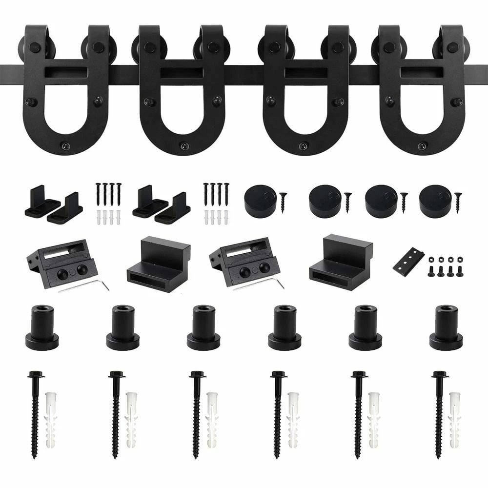 Outlet β¨ WINSOON 8 ft. /96 in. Black Horseshoe Classic Bent Strap Barn Style Sliding Door Track and Hardware Set Non-Routed Door Guide π 1 Outlet β¨ WINSOON 8 ft. /96 in. Black Horseshoe Classic Bent Strap Barn Style Sliding Door Track and Hardware Set Non-Routed Door Guide π