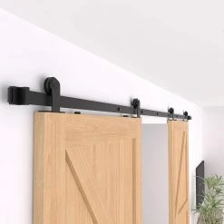 Best Sale 🎉 WINSOON 10 ft. /120 in. Top Mount Sliding Barn Door Hardware Track Kit for Double Doors with Non-Routed Floor Guide 😉 -Premier Lock Sales frosted black winsoon barn door hardware gcm1954 1 44 1000