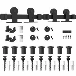 Best Sale 🎉 WINSOON 10 ft. /120 in. Top Mount Sliding Barn Door Hardware Track Kit for Double Doors with Non-Routed Floor Guide 😉