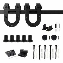 Best Pirce π WINSOON 6 ft./72 in. Black Horseshoe Classic Bent Strap Barn Style Sliding Door Track and Hardware Set Non-Routed Door Guide β