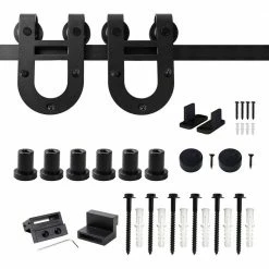 Best Pirce π WINSOON 7.5 ft./90 in. Black Horseshoe Classic Bent Strap Barn Style Sliding Door Track and Hardware Set Non-Routed Door Guide π€©