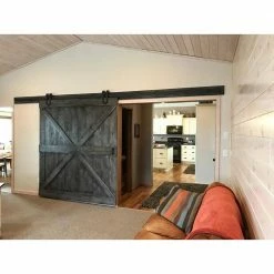 Deals 😉 WINSOON 8 ft./96 in. Black Horseshoe Classic Bent Strap Barn Style Sliding Door Track and Hardware Set Non-Routed Door Guide 🔔 -Premier Lock Sales frosted black winsoon barn door hardware gcm2013 4f 1000