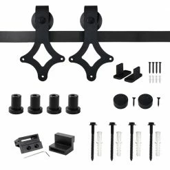 Budget β¨ WINSOON 5 ft./60 in. Rail Frosted Black Steel Sliding Barn Door Hardware Kit for Single Door with Non-Routed Floor Guide π₯°