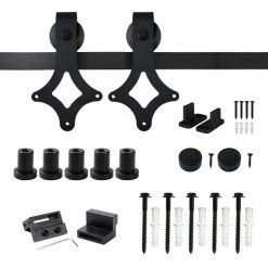 Buy π WINSOON 6.6 ft./79 in. Rail Frosted Black Steel Sliding Barn Door Hardware Kit for Single Door with Non-Routed Floor Guide π