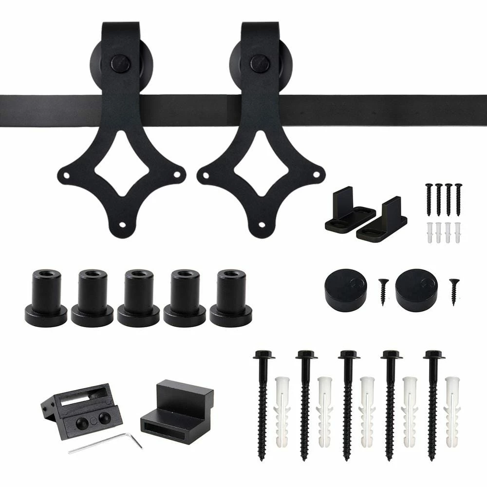 Buy π WINSOON 6.6 ft./79 in. Rail Frosted Black Steel Sliding Barn Door Hardware Kit for Single Door with Non-Routed Floor Guide π 1 Buy π WINSOON 6.6 ft./79 in. Rail Frosted Black Steel Sliding Barn Door Hardware Kit for Single Door with Non-Routed Floor Guide π
