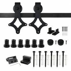Buy β WINSOON 7.5 ft./90 in. Rail Frosted Black Steel Sliding Barn Door Hardware Kit for Single Door with Non-Routed Floor Guide π₯°