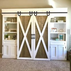 Hot Sale ⭐ WINSOON 6 ft./72 in. Black Horseshoe Classic Bent Strap Barn Style Sliding Door Track and Hardware Set Non-Routed Door Guide 💯 -Premier Lock Sales frosted black winsoon barn door hardware gcm2667 4f 1000