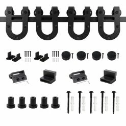 Hot Sale β WINSOON 6 ft./72 in. Black Horseshoe Classic Bent Strap Barn Style Sliding Door Track and Hardware Set Non-Routed Door Guide π―