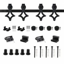Cheap 🤩 WINSOON 6.6 ft./79 in. Rail Frosted Black Steel Sliding Barn Door Hardware Kit for Double Doors with Non-Routed Floor Guide 😍